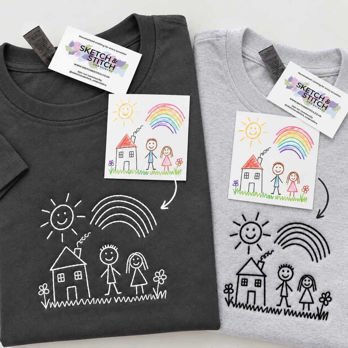 Personalised kids drawing embroidered t-shirt