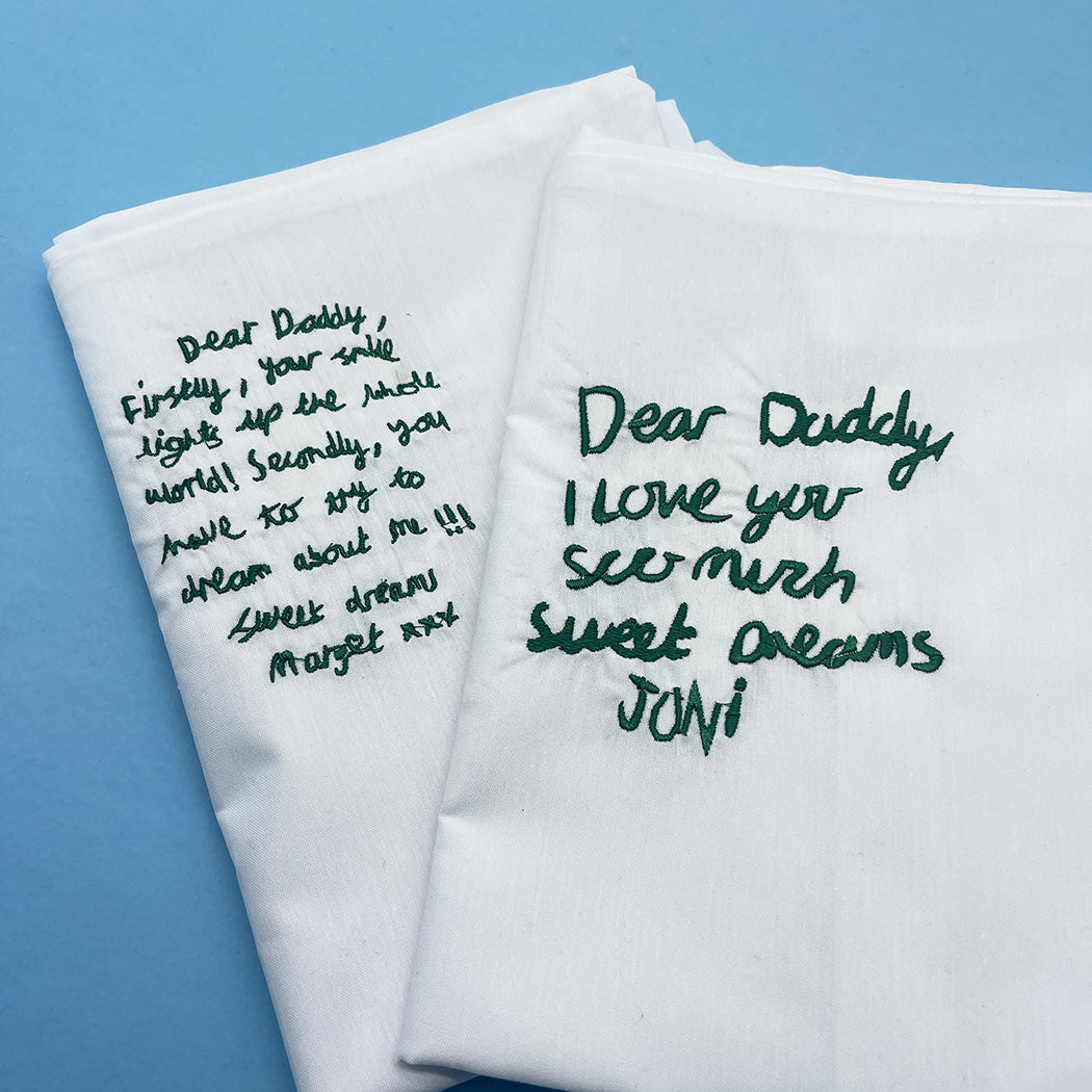 Embroidered handwriting message pillowcase - set of two