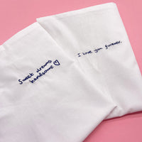 Embroidered handwriting message pillowcase - set of two