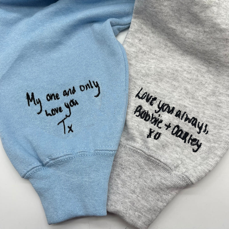 Adult sweatshirt personalised handwriting message