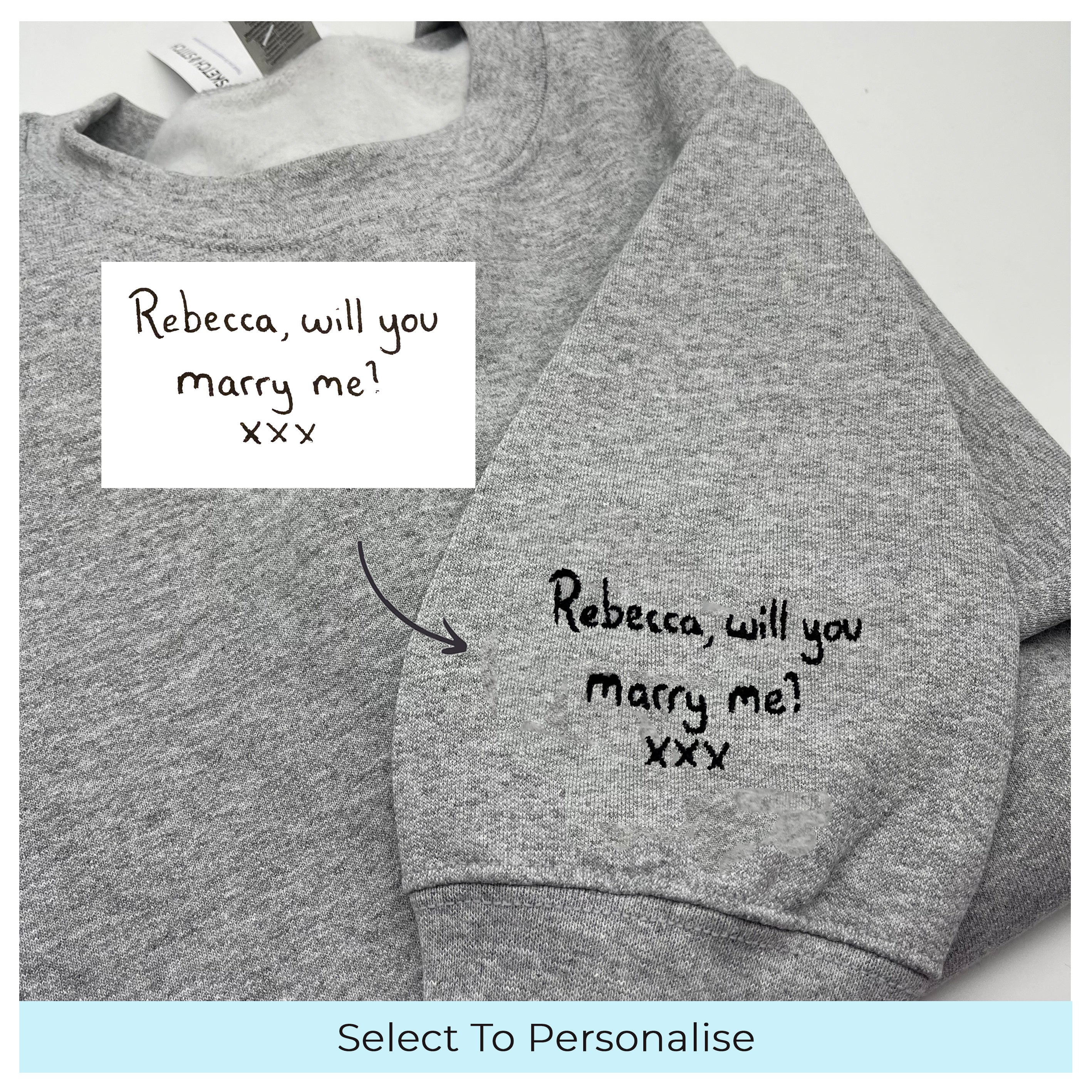 Adult sweatshirt personalised handwriting message – Sofia Marino Ltd T/A  Sketch & Stitch