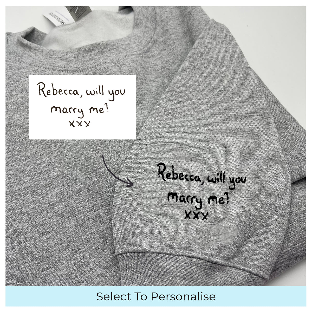 Adult sweatshirt personalised handwriting message