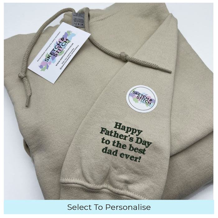 Father's Day men's hoodie personalised sleeve text