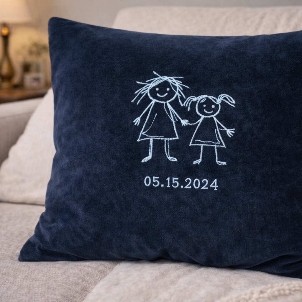 Personalised kids drawing art outline cushion