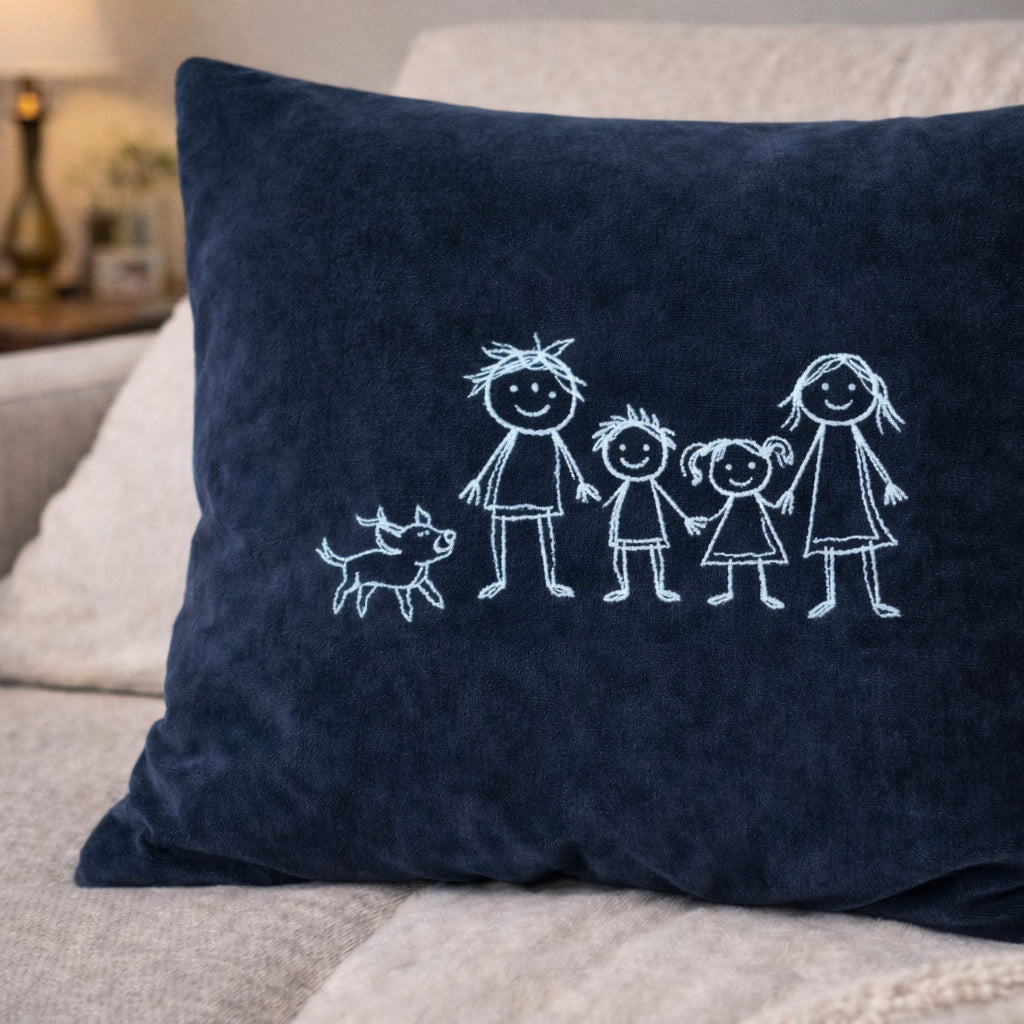 Personalised kids drawing art outline cushion