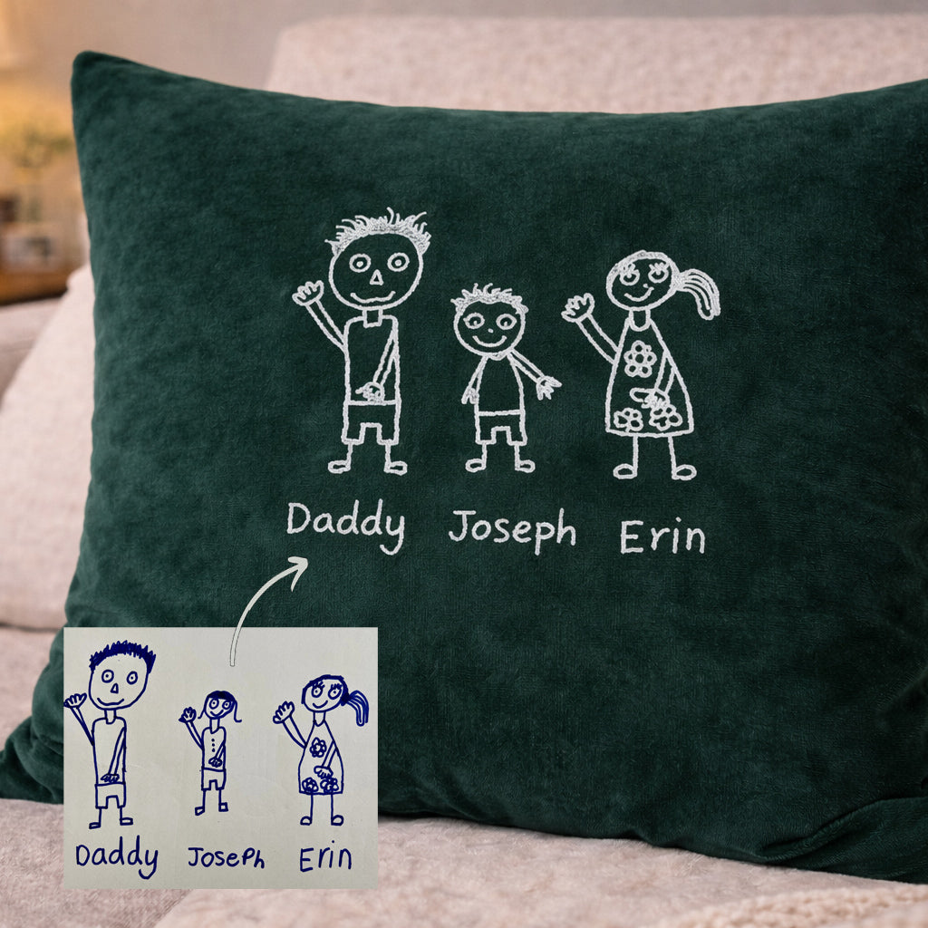 Personalised kids drawing art outline cushion