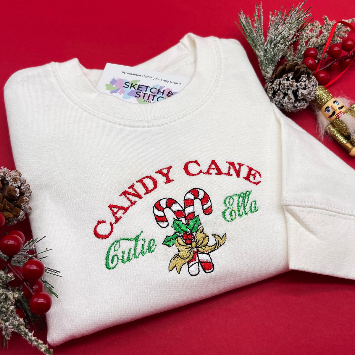 Kids sweatshirt personalised Christmas candy cane cutie