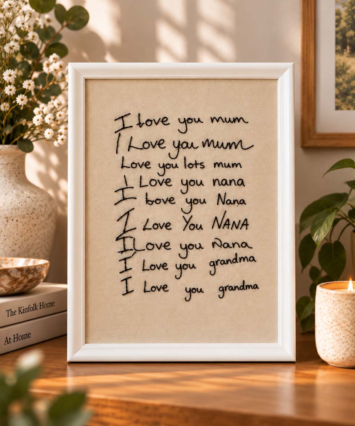 Personalised I love you handwriting embroidery frame