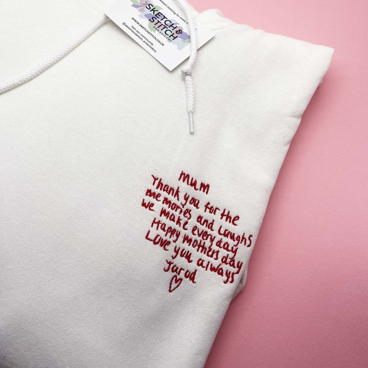 Adult hoodie personalised handwriting message - Sketch & Stitch