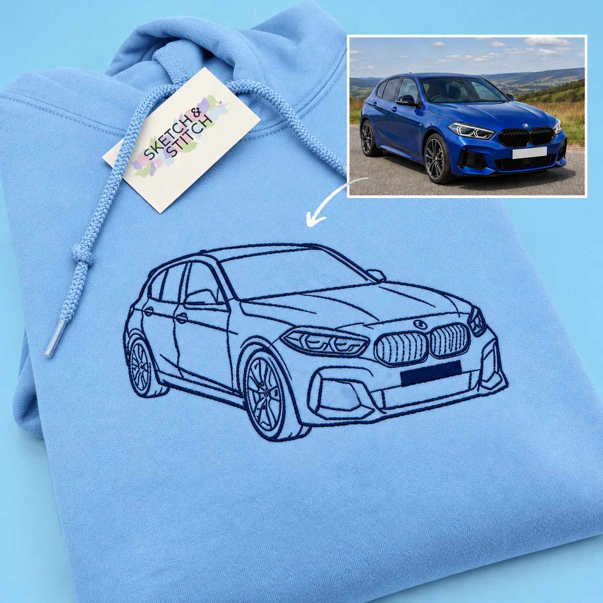 Personalised embroidered car & motorbike photo hoodie