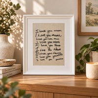Personalised I love you handwriting embroidery frame