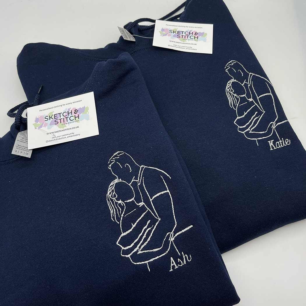Adult hoodie personalised portrait outline - left chest