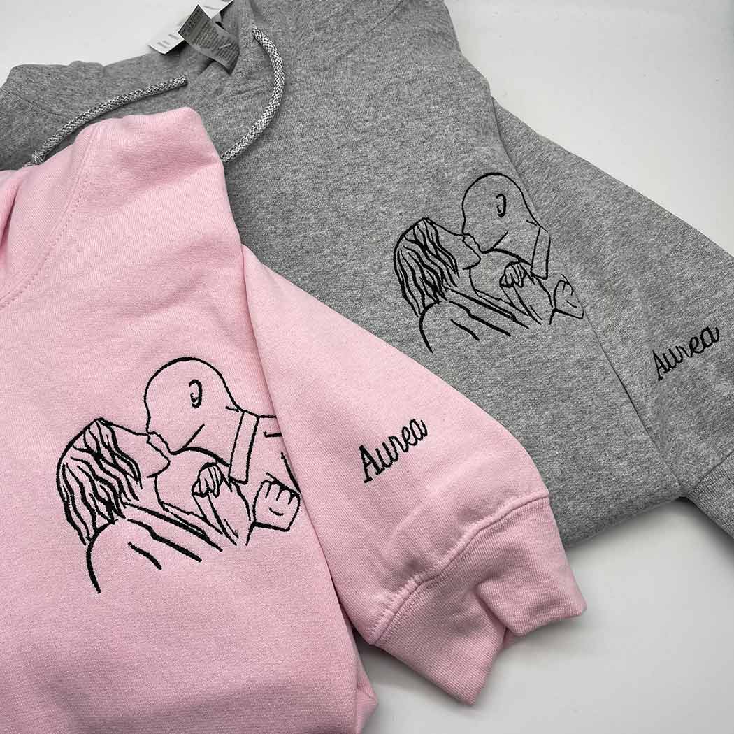 Adult hoodie personalised portrait outline - left chest