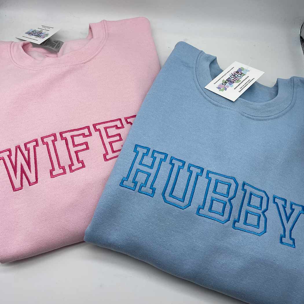 Hubby and Wifey matching adult sweatshirts - Sketch & Stitch