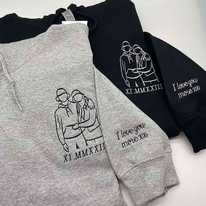 Valentine's Day gift adult hoodie personalised portrait outline - left chest - Sketch & Stitch