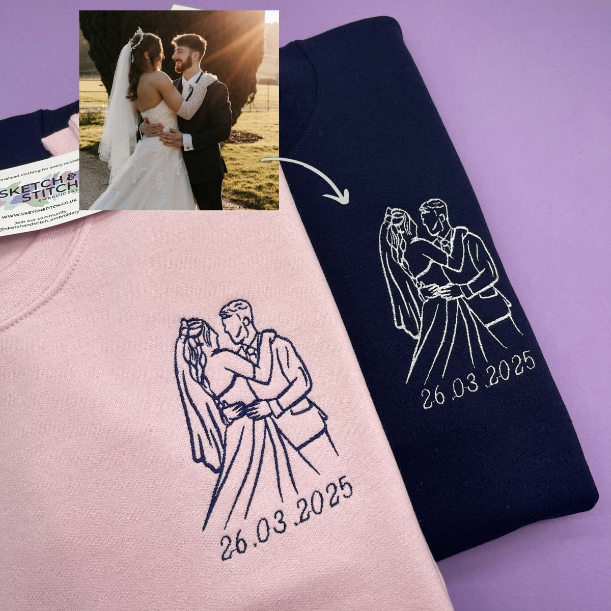 Adult sweatshirt personalised portrait outline - left chest - Sketch & Stitch