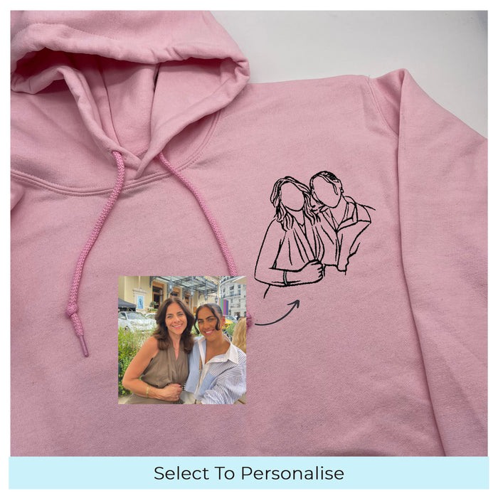 Women's Hoodie Personalised Mother's Day Portrait Outline - Left Chest