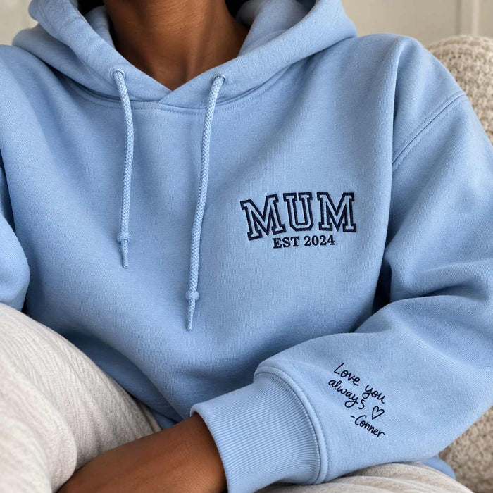 Personalised mum est. date embroidered hoodie