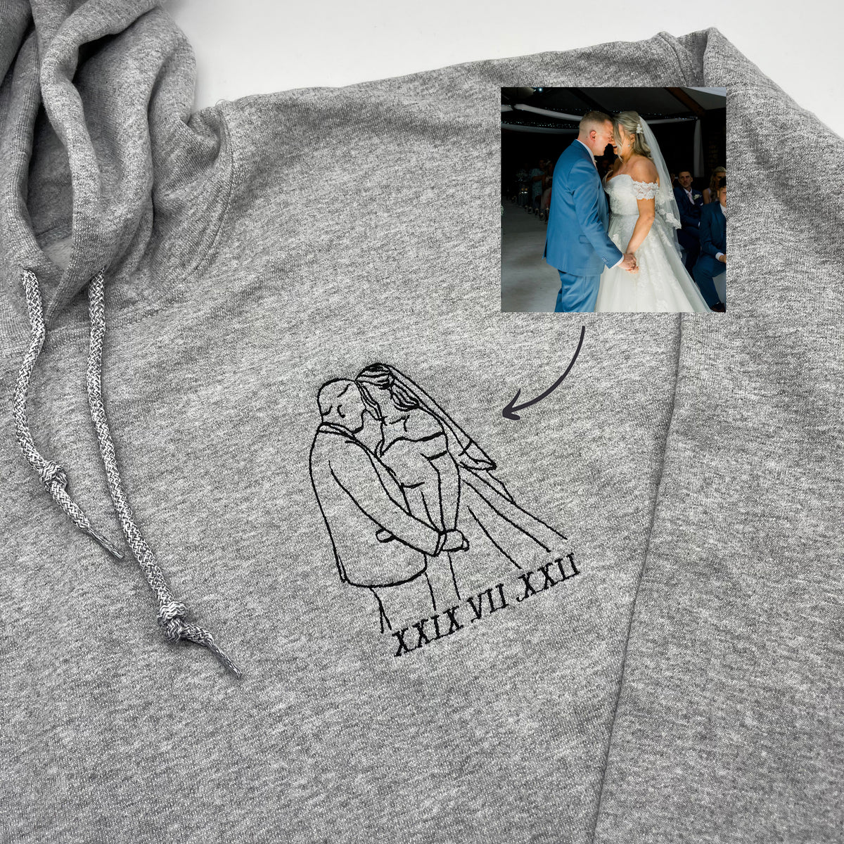 Adult hoodie personalised portrait outline - left chest