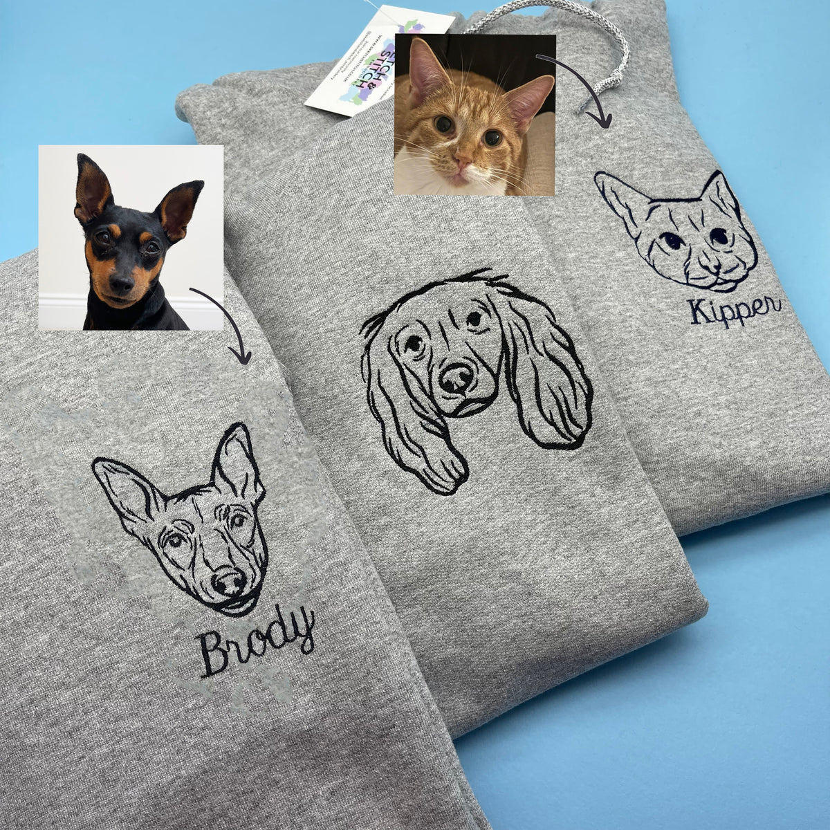 Adult hoodie personalised pet portrait outline - left chest
