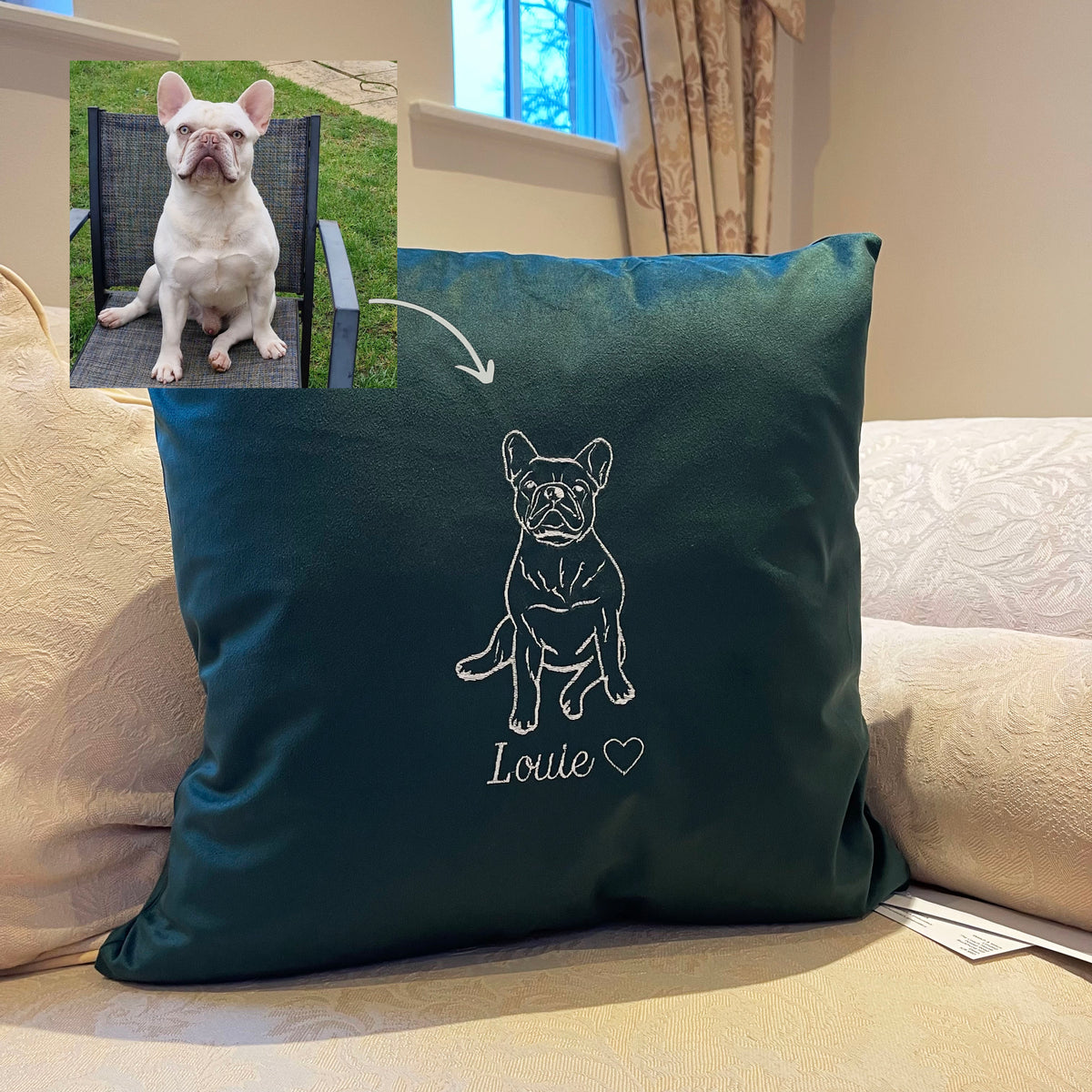 Personalised photo outline pet cushion