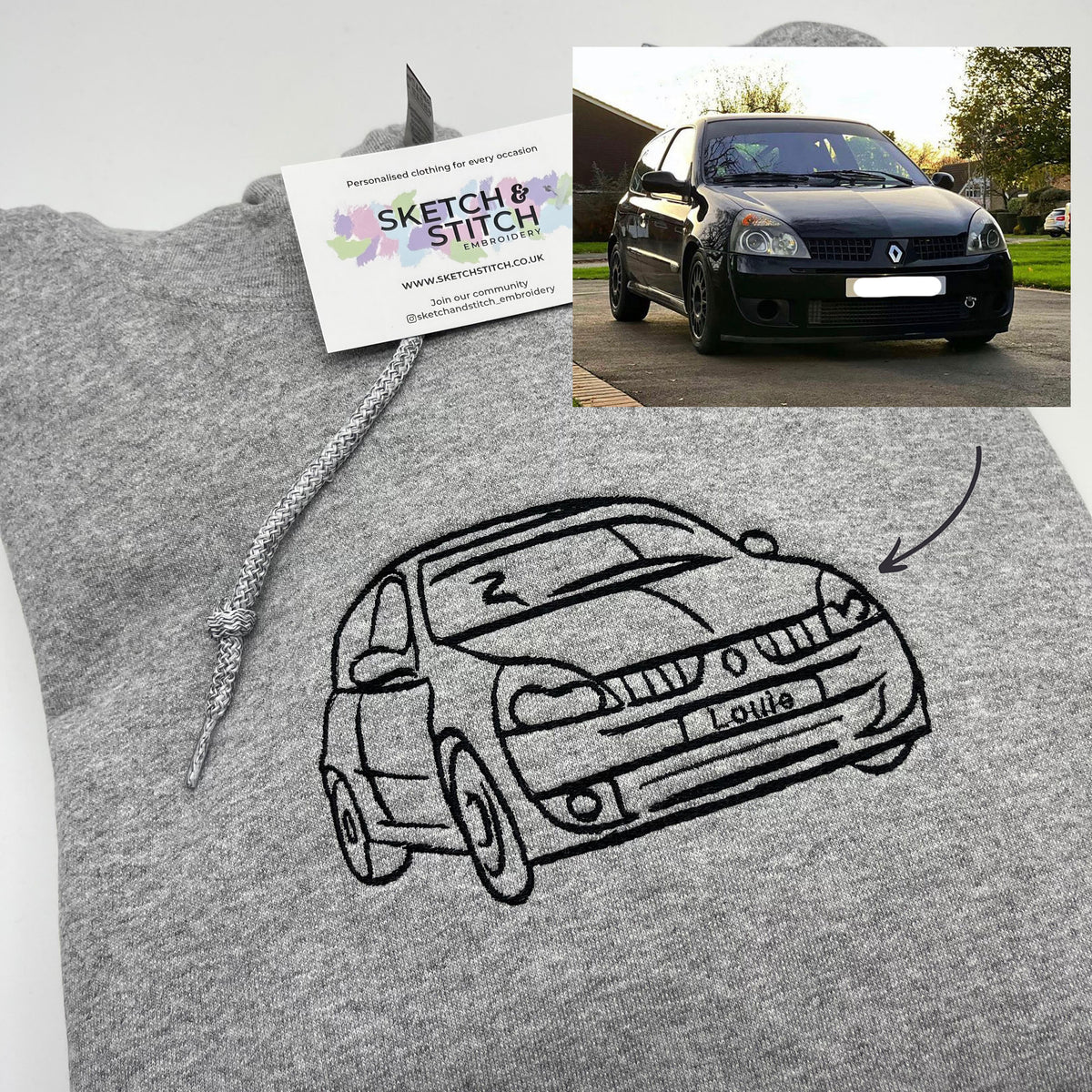 Adult hoodie personalised car and motorbike photo outline