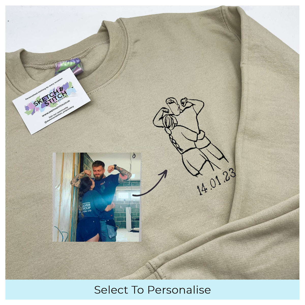 Adult sweatshirt personalised portrait outline- left chest