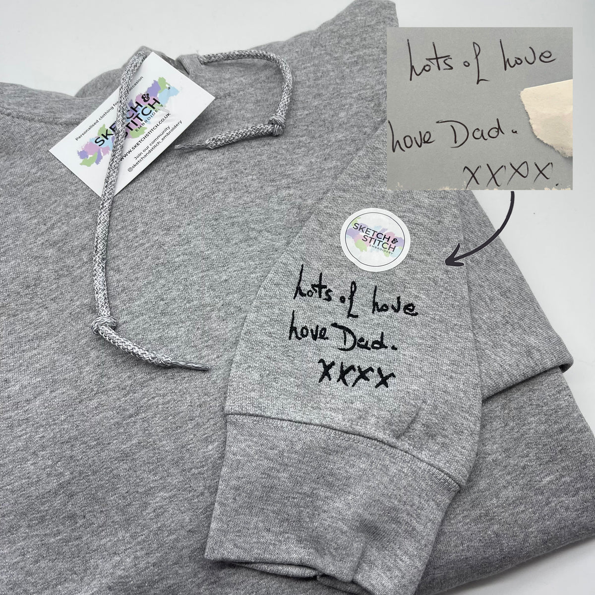 Adult hoodie personalised handwriting message