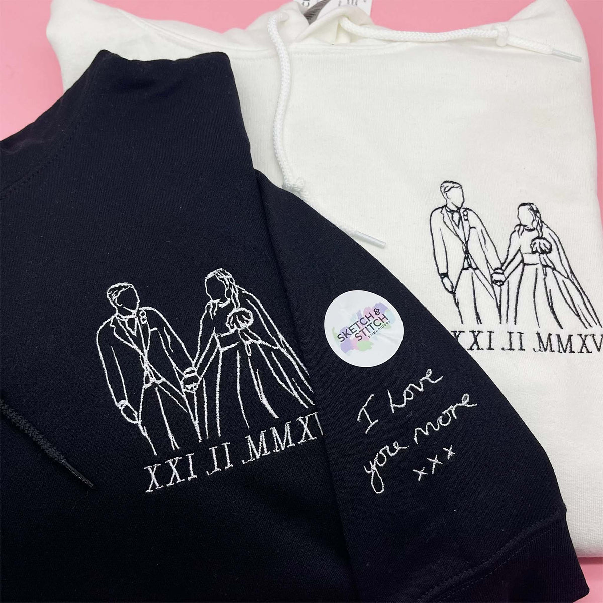 Adult hoodie personalised portrait outline - left chest
