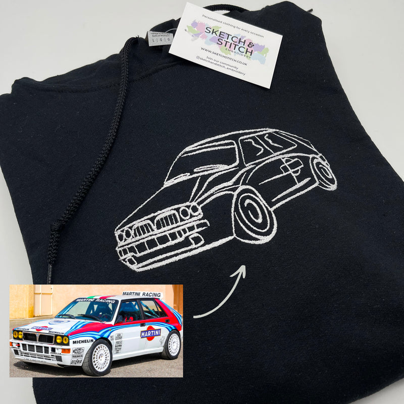 Men's Father's Day hoodie personalised car and motorbike photo outline