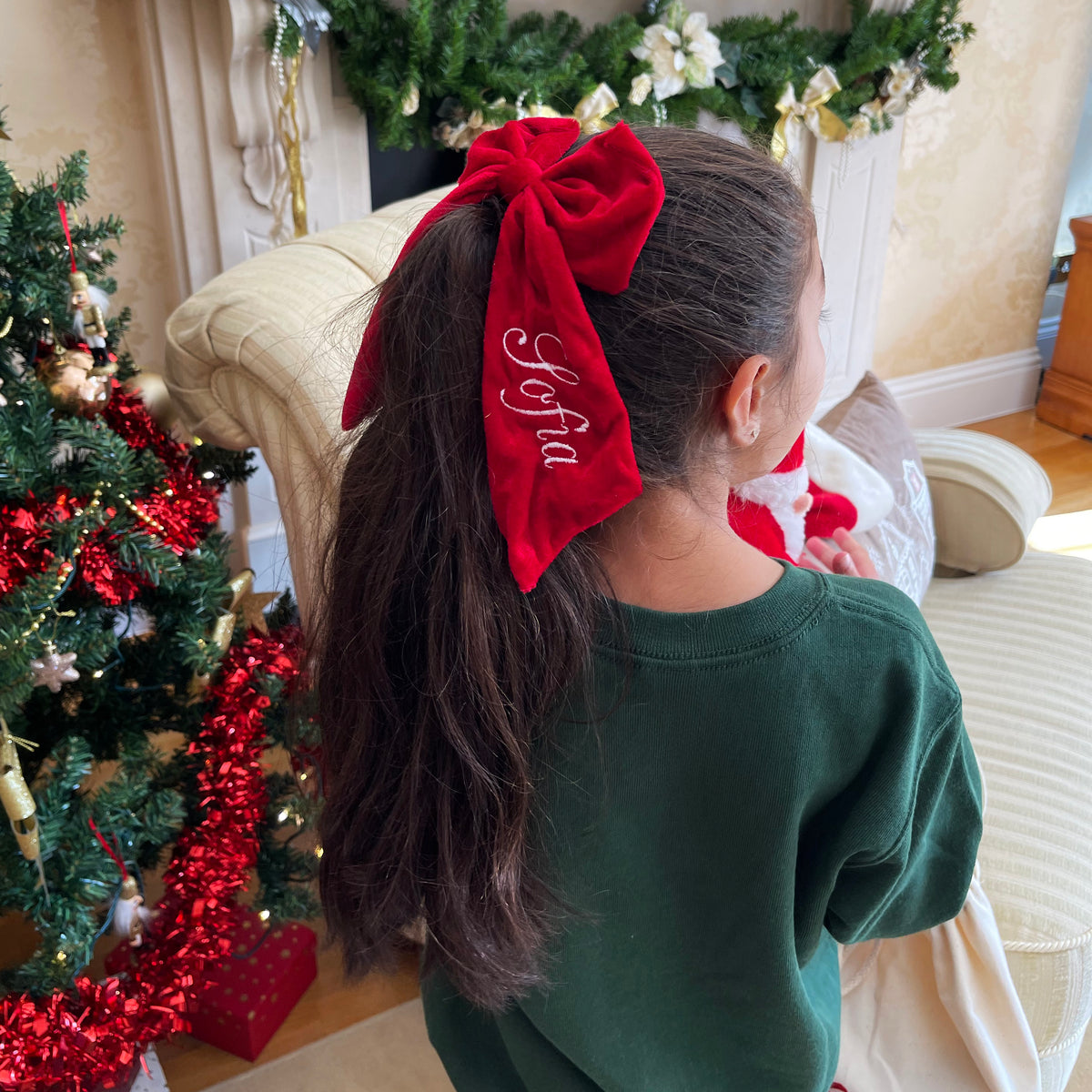 Personalised Christmas velvet hair bow clip