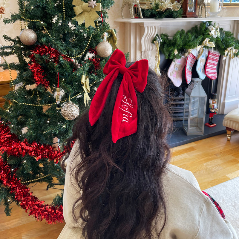 Personalised Christmas velvet hair bow clip