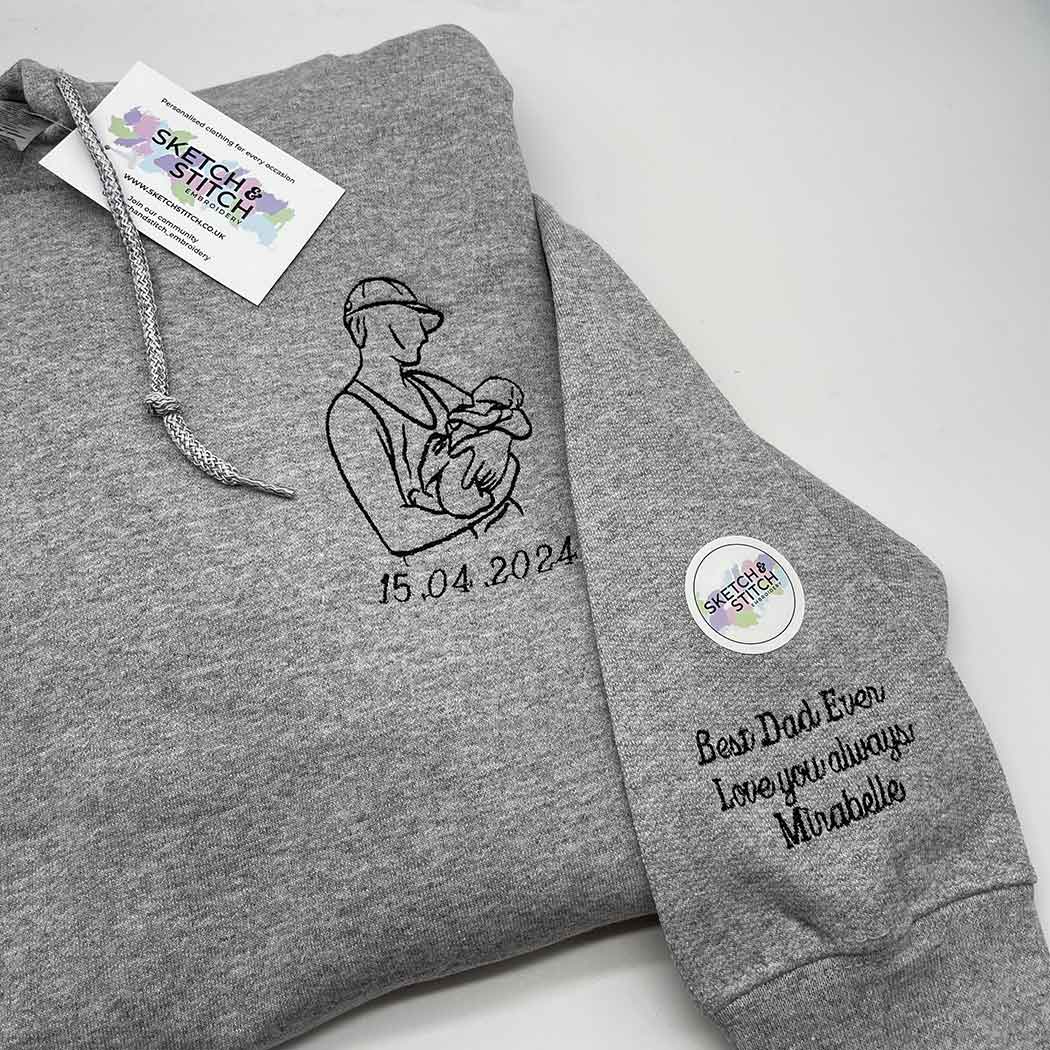 Father's Day men's hoodie personalised portrait outline - left chest - Sketch & Stitch