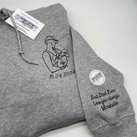 Father's Day men's hoodie personalised portrait outline - left chest - Sketch & Stitch