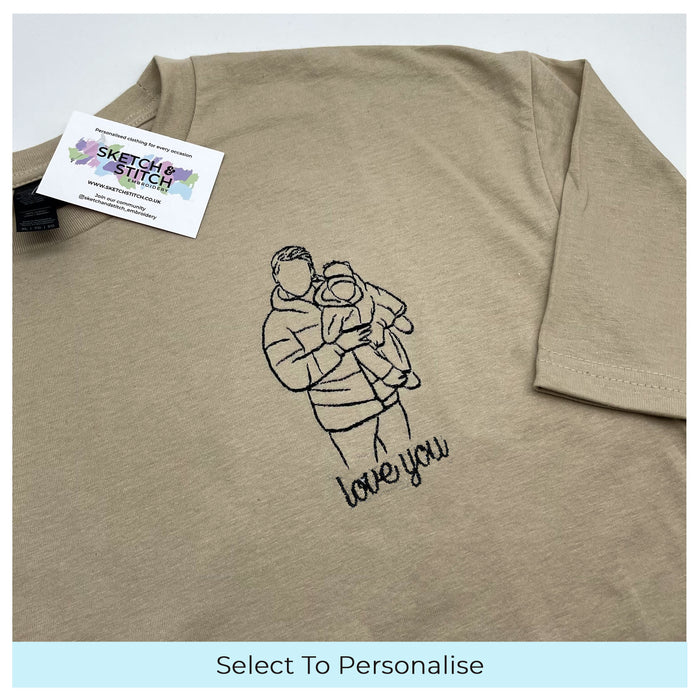 Father's Day men's t-shirt personalised portrait outline - left chest