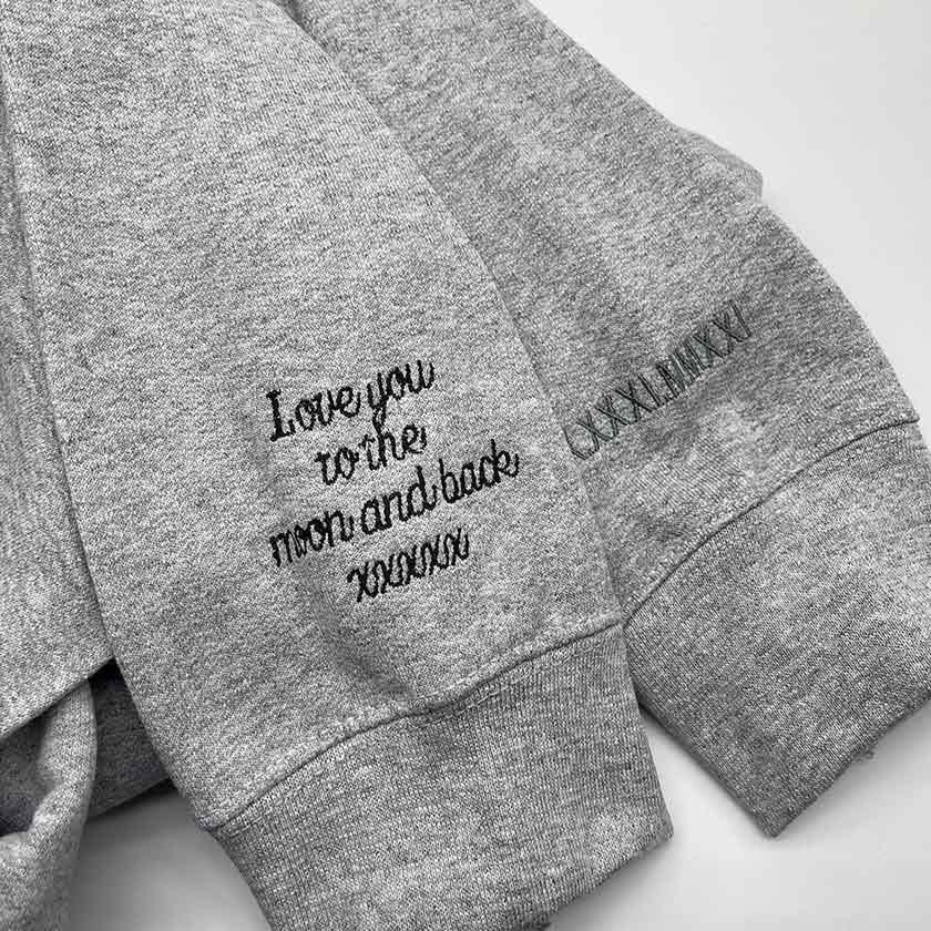 Adult sweatshirt personalised sleeve text