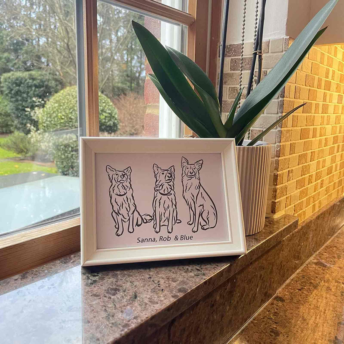 Personalised pet photo outline framed illustration - Sketch & Stitch
