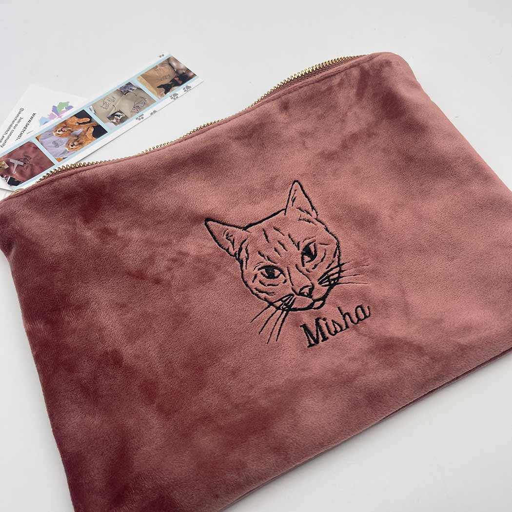 Pet portrait velvet accessory pouch - Sketch & Stitch