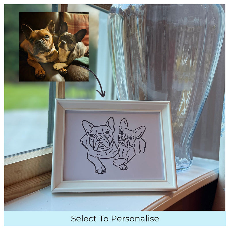 Personalised pet photo outline framed illustration