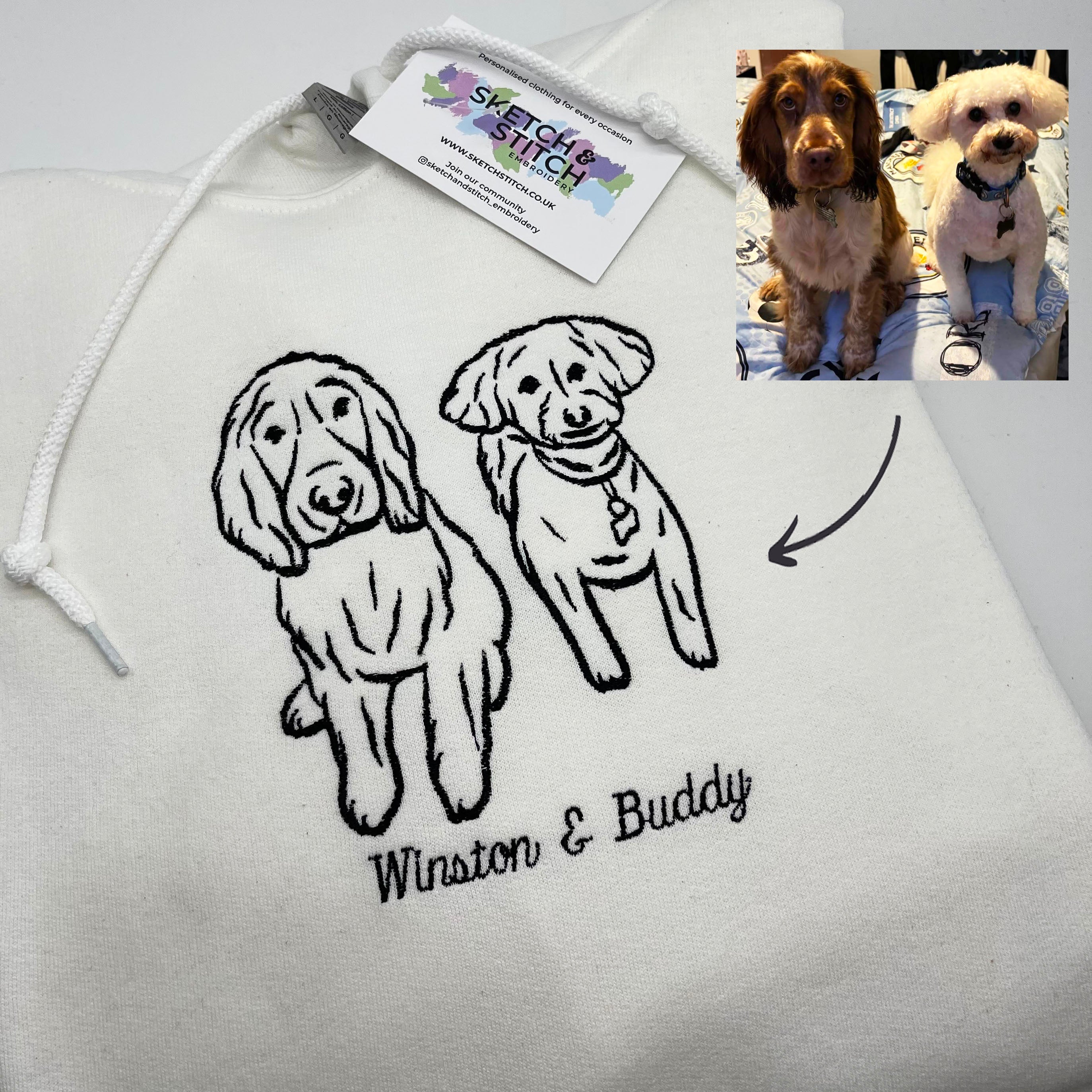 Pet Outline Stitch Embroidered Adult Hoodie Sofia Marino Ltd T A Sketch Stitch