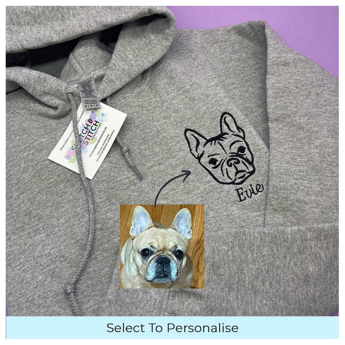 Adult hoodie personalised pet portrait outline - left chest