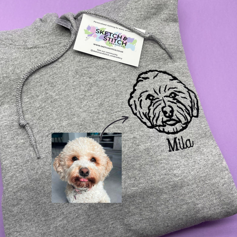 Adult hoodie personalised pet portrait outline - left chest