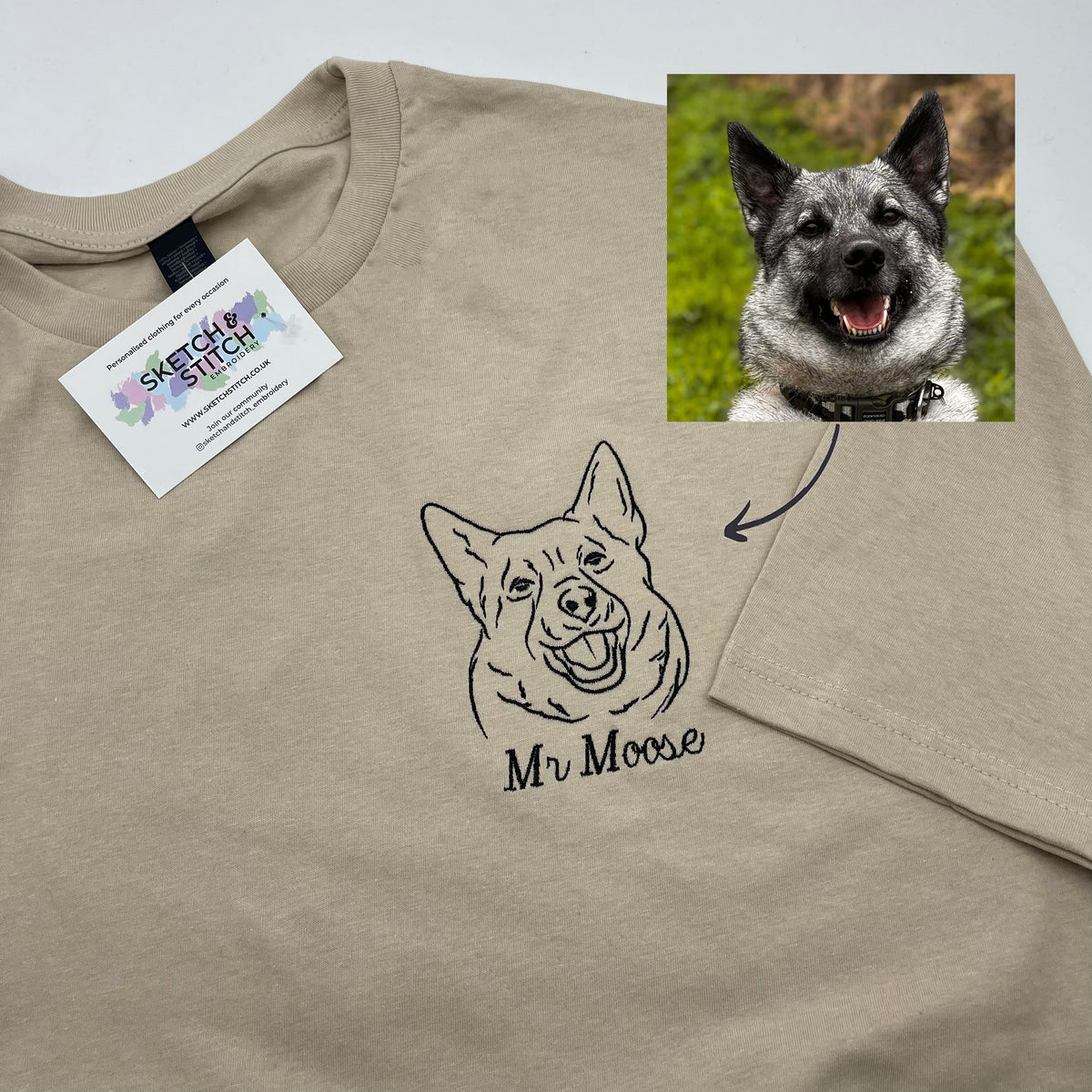 Adult t-shirt personalised pet portrait outline - left chest