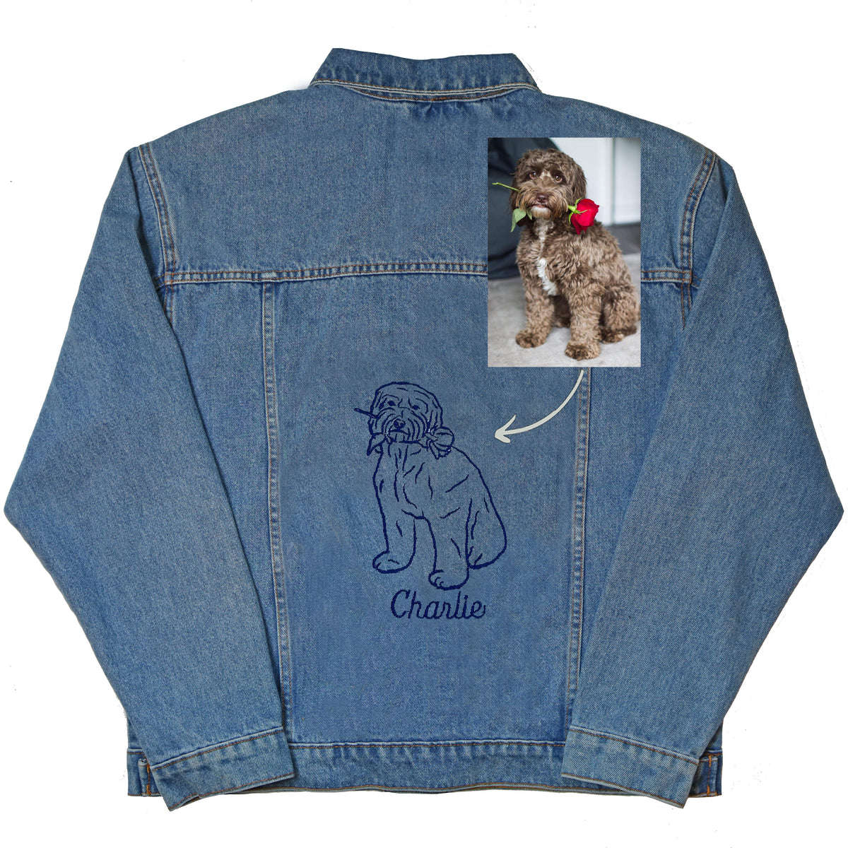 Women's denim jacket personalised pet photo outline