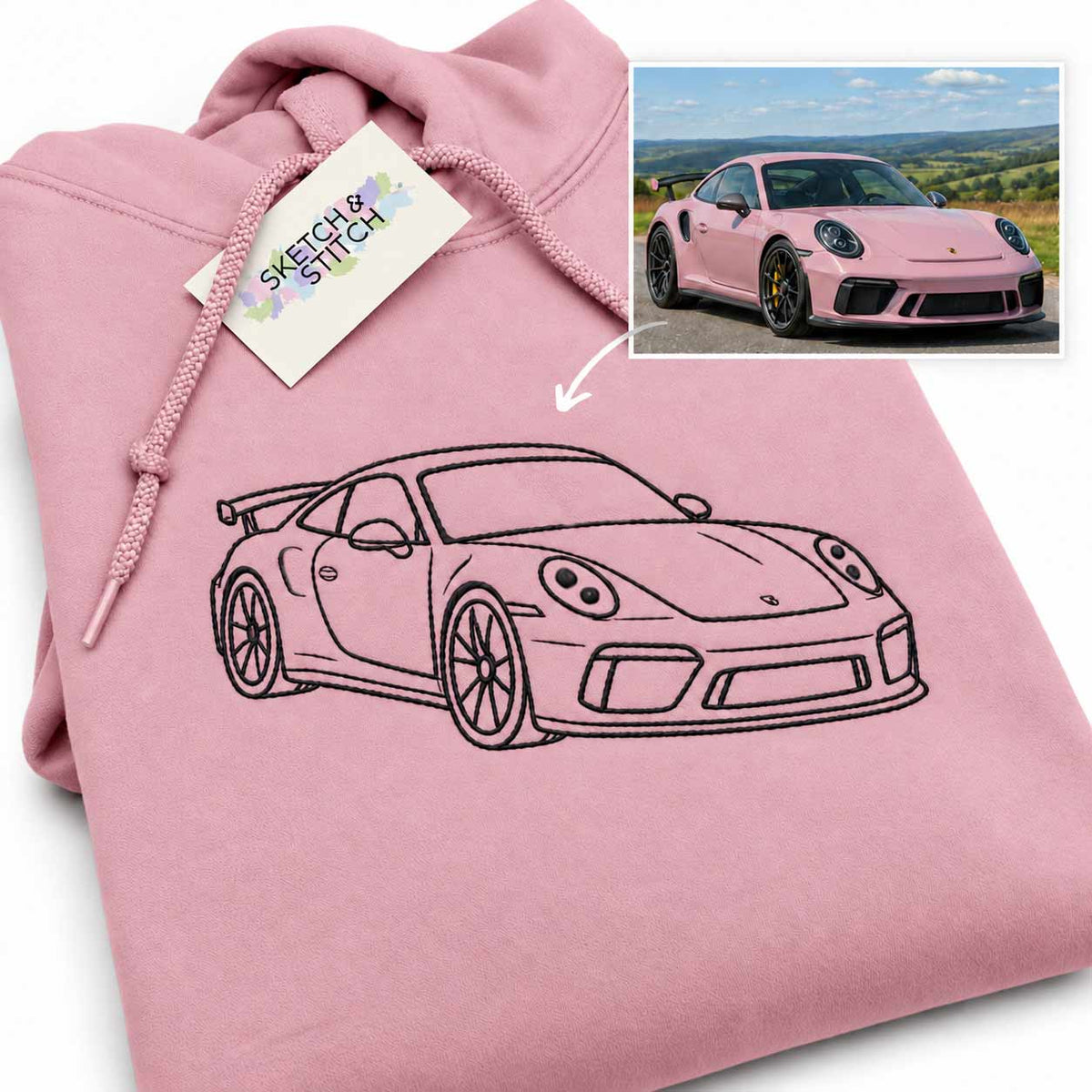 Personalised embroidered car & motorbike photo hoodie