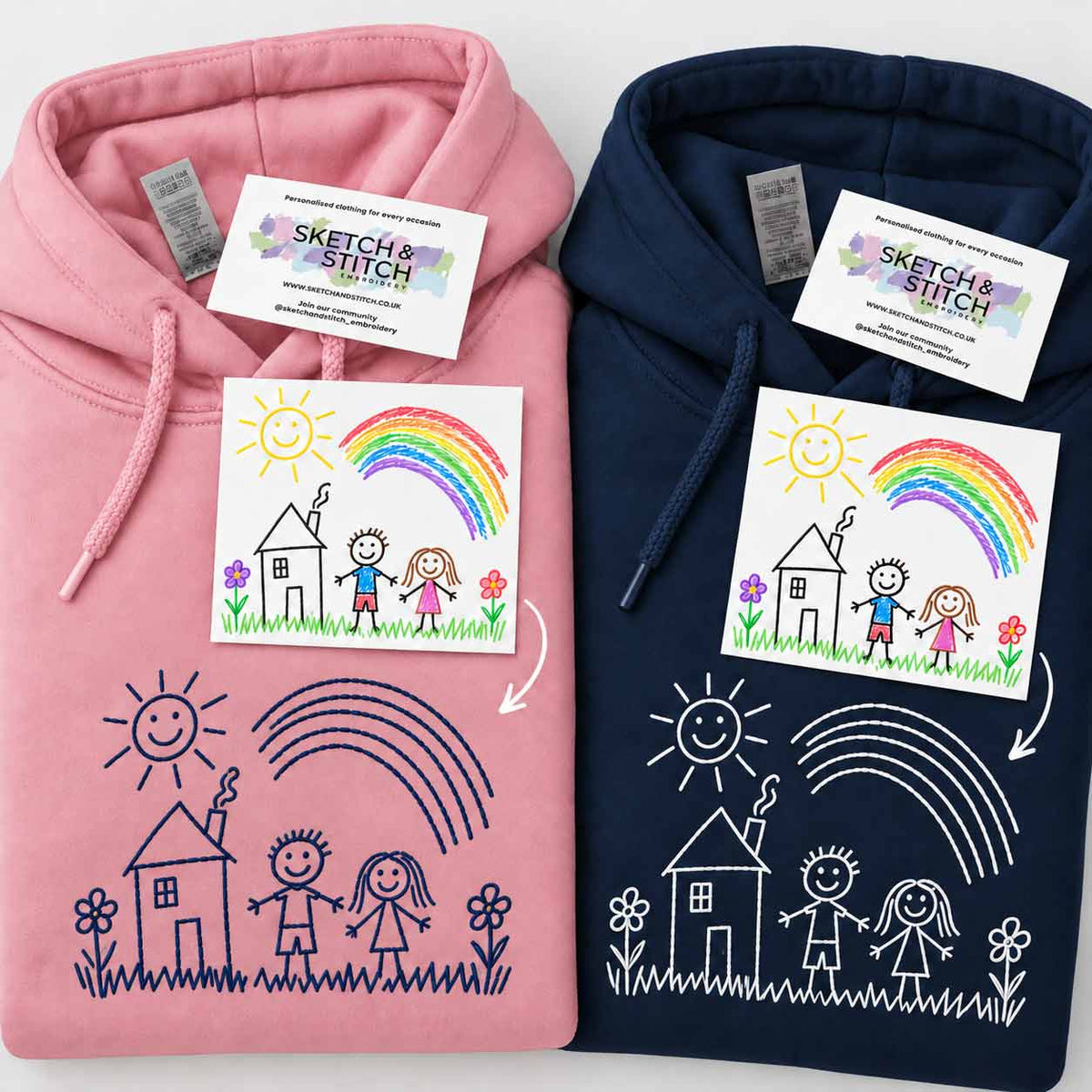 Personalised embroidered kids drawing hoodie
