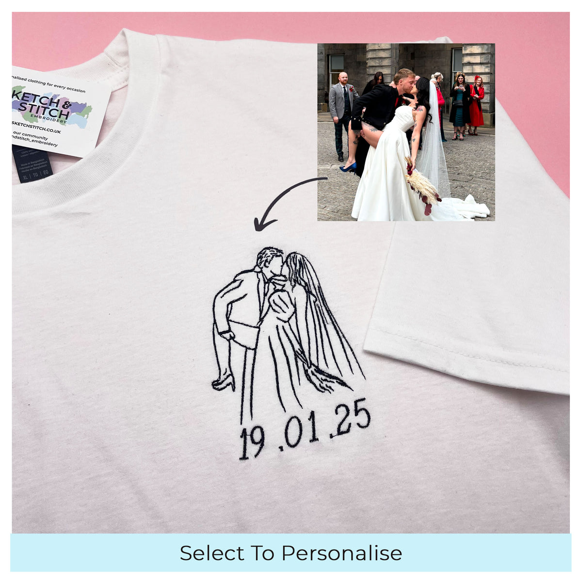 Adult t-shirt personalised portrait outline - left chest