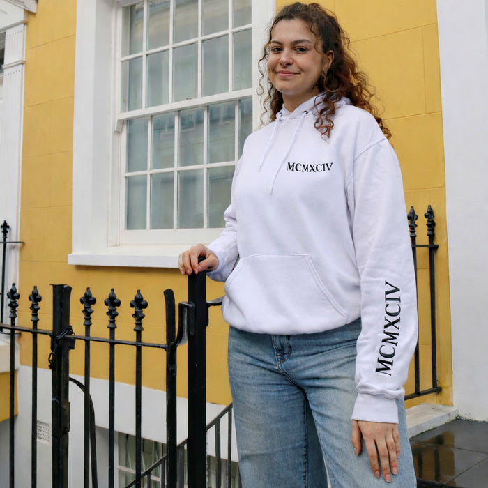 Adult hoodie personalised roman numerals- arm