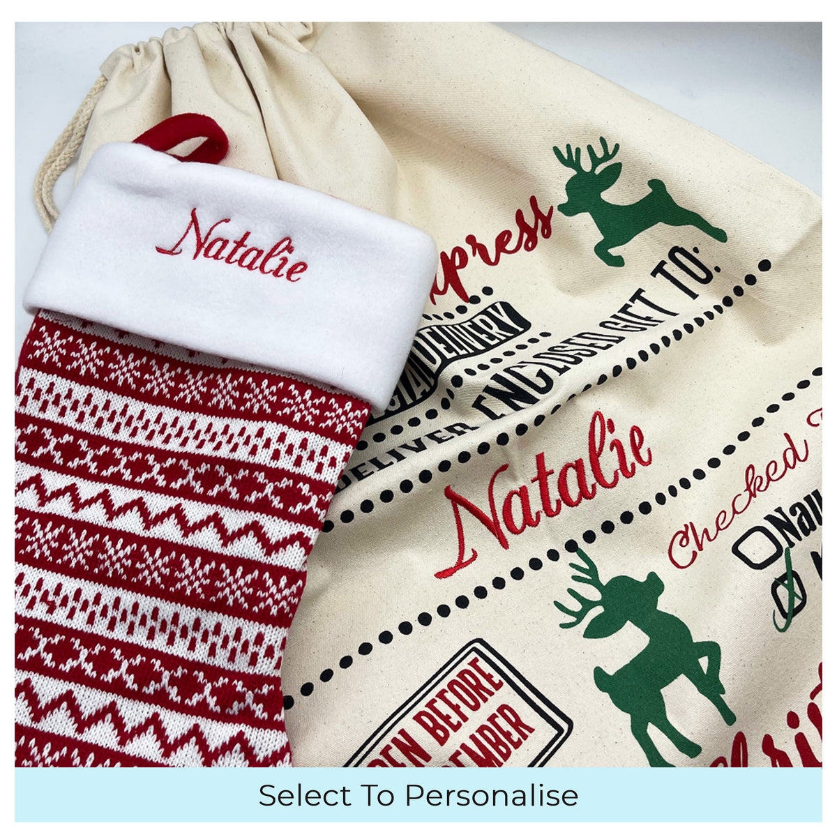 Personalised Santa sack and stocking bundle