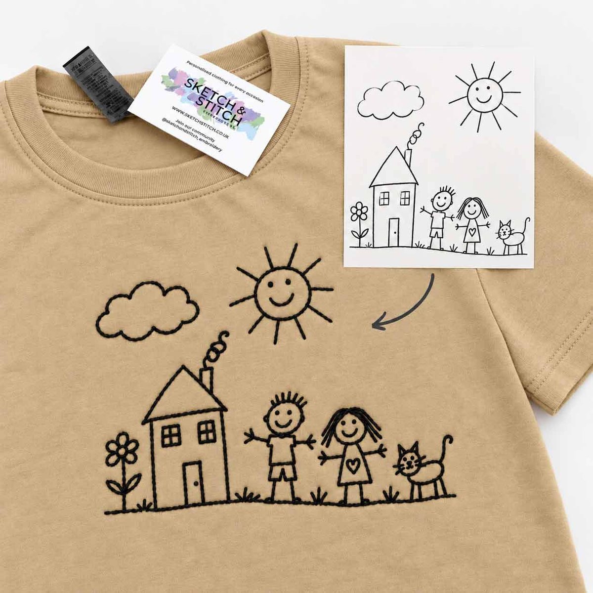 Personalised kids drawing embroidered t-shirt